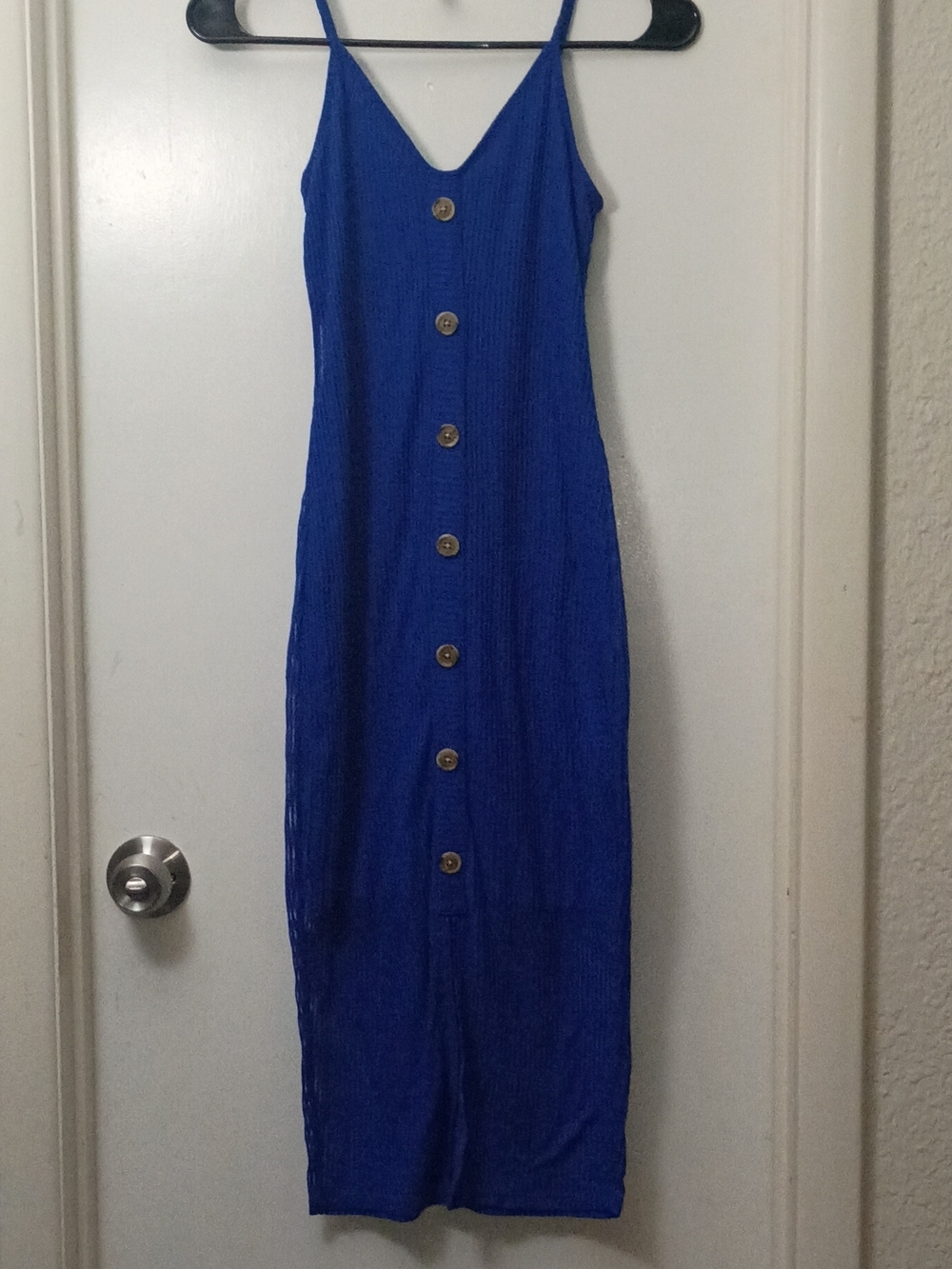 Express Blue Button Front Strappy Sleeveless Midi Sundress V-Neck XXS